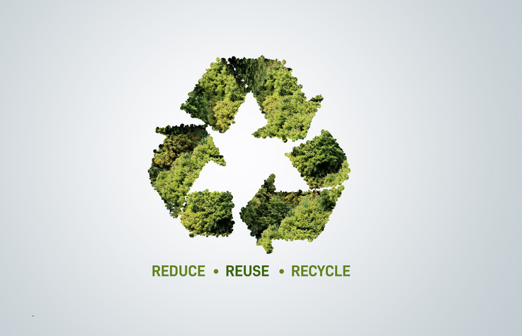 Ecosystem Restoration, environment day concept 3d tree background. Recycle icon banner with green forest. Eco-friendly recycling symbol, Ecology project concept.